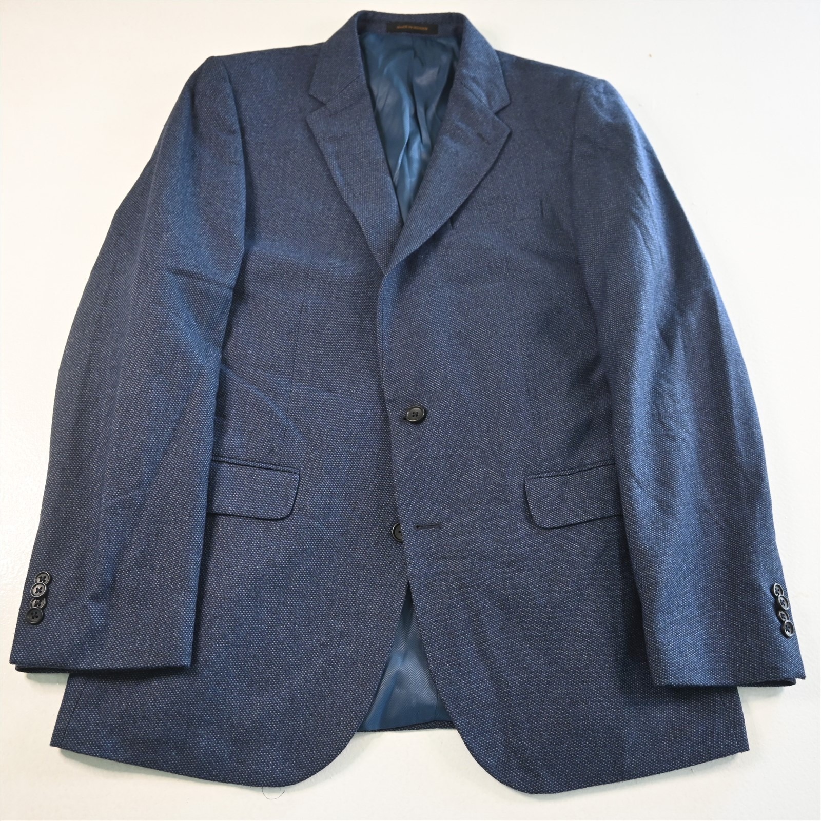 Jos A Bank 42l Blue Birdseye 100% Wool Tweed Mens Blazer Suit Jacket Sport Coat
